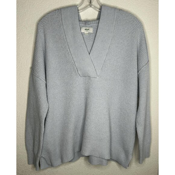 Aerie Sweater Womens XS Light Blue Hoodie Oversized V Neck Waffle Knit Soft Boxy - Picture 1 of 14